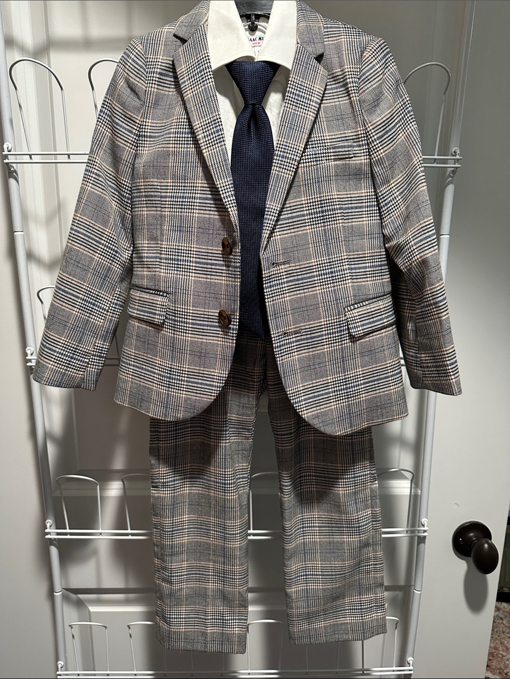 Boys’ Andy & Evan Gray and Navy Glen Plaid Suit with Navy Tie